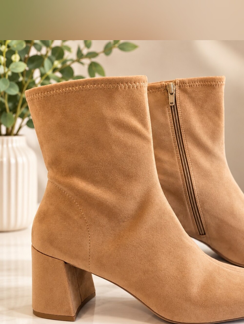 Women’s Tan Suede Block Heel Ankle Boots Size 9.5